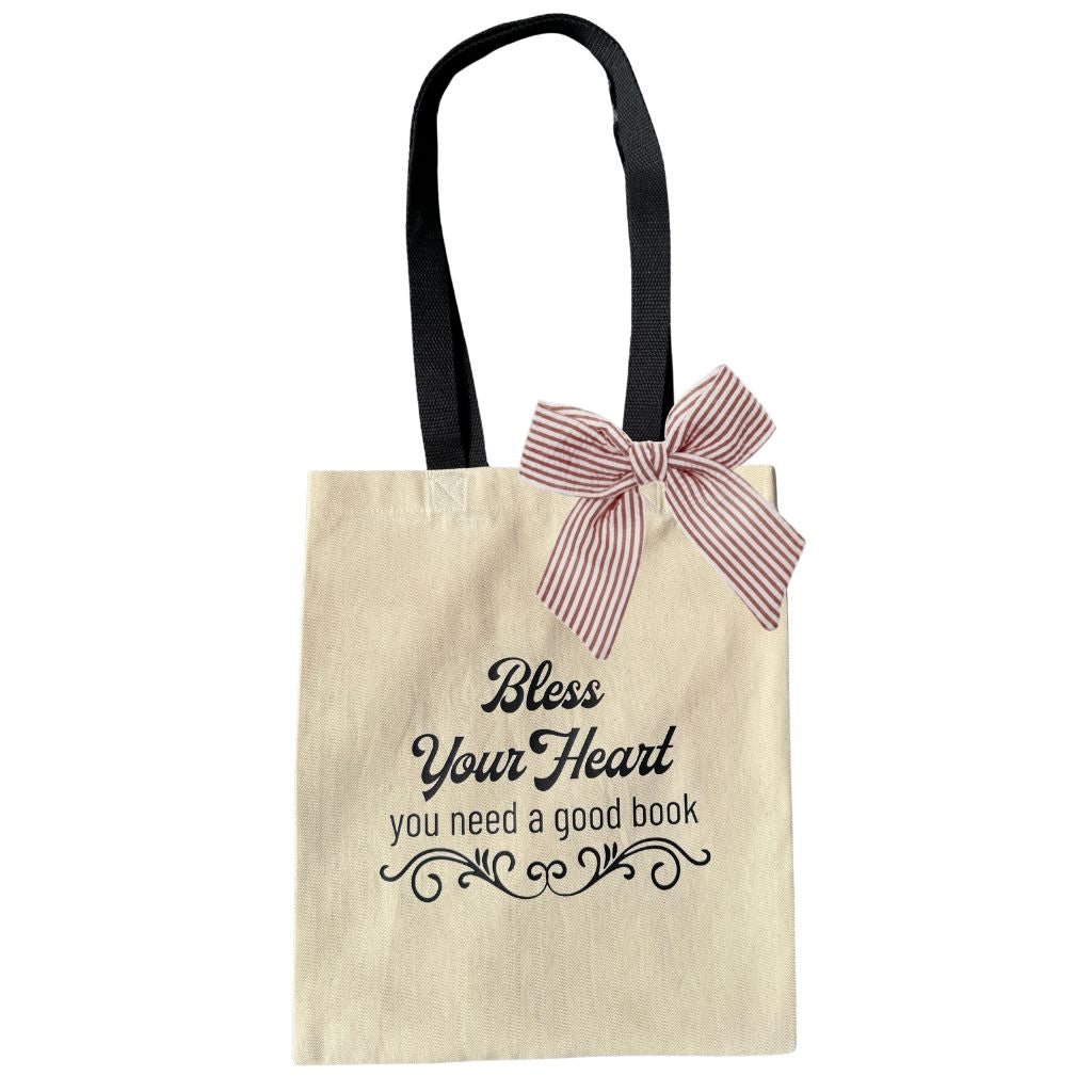 tote bag with red seersucker scarf